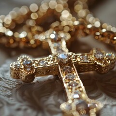 Resurrection Symbolized: An Exquisite Close-Up of a Cross Pendant Worn in Observance of Easter Sunday