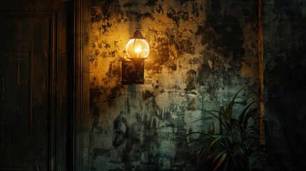 The Nostalgic Elegance of an Old Lamp Amidst the Modern Luminance of Wall Lights - obrazy, fototapety, plakaty
