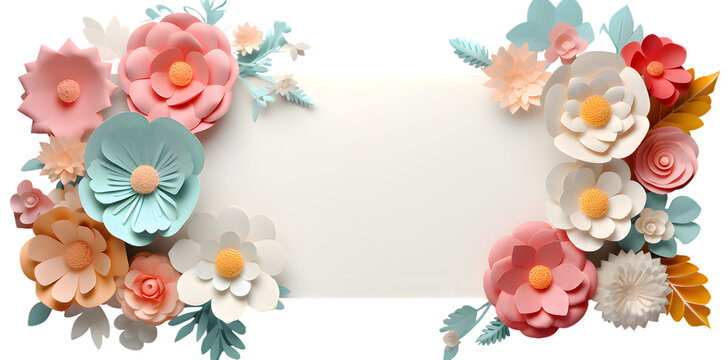 Framework for photo or congratulation with flowers. Sakura, cherry blossom, summer flowers isolated on transparent background