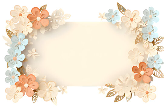 Framework for photo or congratulation with flowers. Sakura, cherry blossom, summer flowers isolated on transparent background