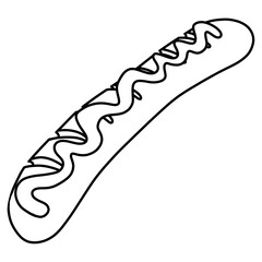 Sausage with sauce, easy to eat. Sausage icon, doodle style.