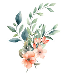 Watercolor flowers bouquet with colorful leaves branches wildflowers illustration elements - 757268013