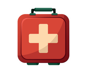 Fototapeta premium Image of medical first aid sticker. This illustration shows a first aid kit in a bright and colorful style on a white background. Vector illustration.