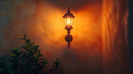 Fototapeta na wymiar The Gentle Ambiance of Wall Luminance and an Old Lamp Lighting Up the Night