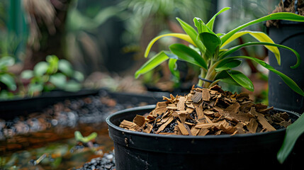 Prepared in boiled water pine bark as soil agriculture