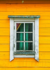 Fototapeta premium Vintage Window on Vibrant Yellow Wall. Generative ai
