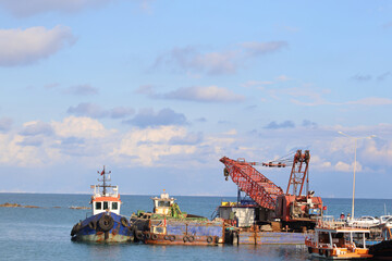 A dredger boat in a port