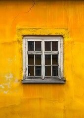 Vintage Window on Vibrant Yellow Wall. Generative ai