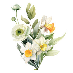 Fototapeta na wymiar Watercolor flowers bouquet with colorful leaves branches wildflowers illustration elements