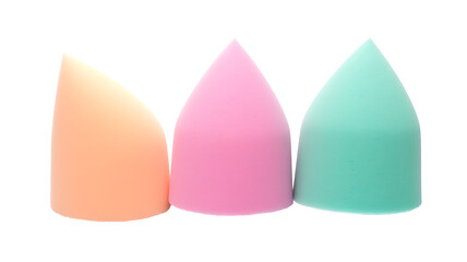 Beauty blender, colorful cosmetic makeup applicator sponge set isolated on white