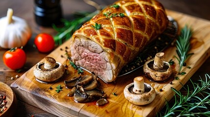 The Art of Preparing Pork Tenderloin Wrapped in Wellington Style with Savory Mushrooms