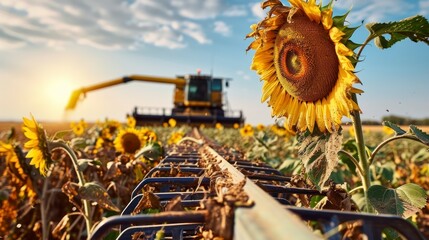 A Comprehensive Look at the Harvesting of Sunflowers Using a Combine Harvester
