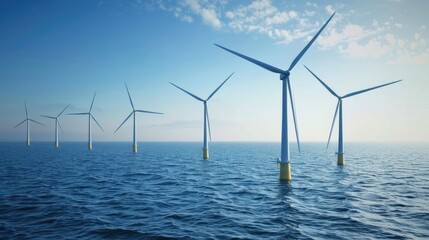 Fototapeta premium Ocean wind turbines generating clean energy