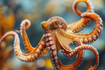 Octopus and coral reef in the sea.