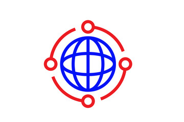 Red and blue global connection illustration in line style design. Vector illustration.