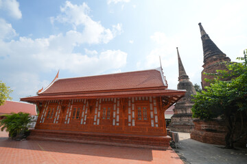 Thai style pavilion of Wat Yai Chai Mongkol Ayutthaya Province, Thailand, taken on 23-02-2024.