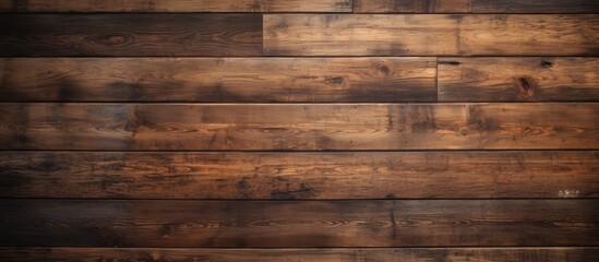 A closeup of a brown hardwood plank wall with a blurred background. The rectangular pattern showcases the natural tints and shades of the wood stain, making it a beautiful building material