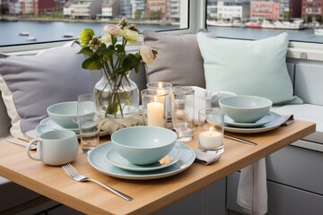 Fototapeta premium a beautiful small modern apartment kitchen professional advertising photography