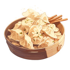 Steamed Dumplings in Bamboo Steamer Vector