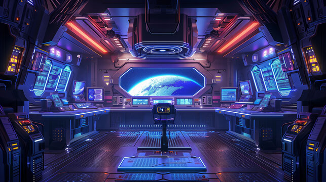 interior of a spaceship deck, an alien plant showing at the window, sci-fi illustration