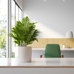 Clean Modern Office Empty with Indoor Plant Generative AI
