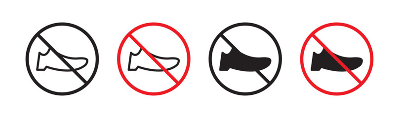 Prohibition of Footwear in Certain Areas Vector Icon Set. No Shoes Zone vector symbol for UI design. - obrazy, fototapety, plakaty