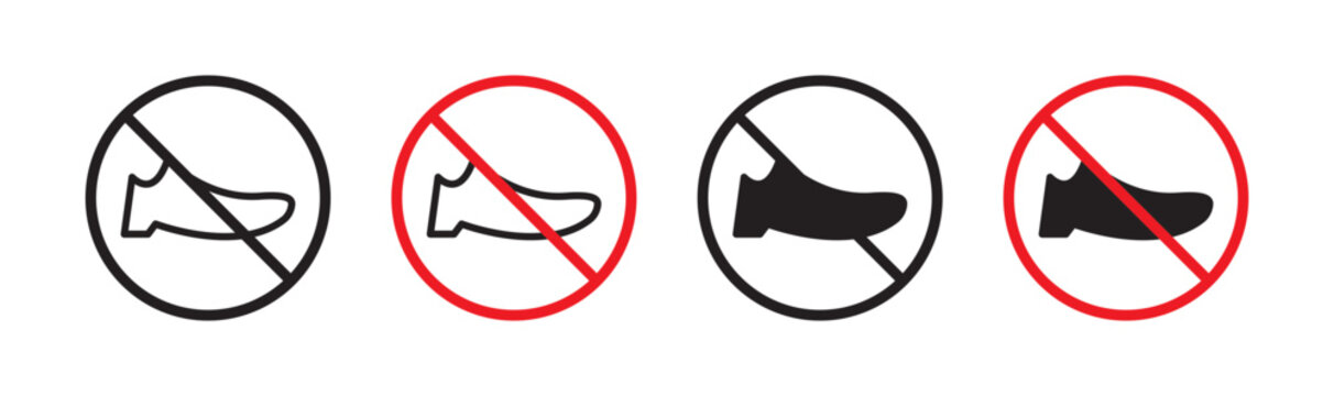 Prohibition of Footwear in Certain Areas Vector Icon Set. No Shoes Zone vector symbol for UI design.