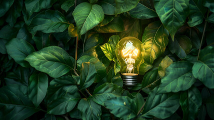 Green Energy Concepts. Wireless Light Bulb Surrounded by Eco-friendly Icons, Sustainable Technology, Renewable Energy Solutions, Generative AI

