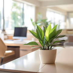 Clean Modern Office Empty with Indoor Plant Generative AI
