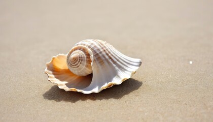 Fototapeta na wymiar Shell. Sea mollusk. Seashell on sandy beach