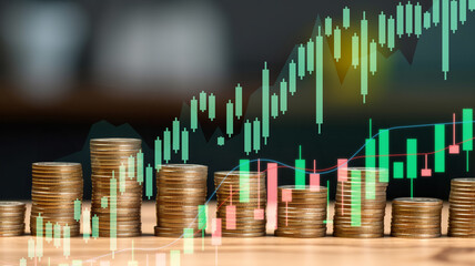 Stacks of coins on the table with dark tone background. Business growth,Financial,saving money and investment concept.