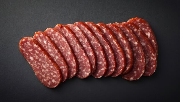 Spanish sliced chorizo sausage. cured meat.  Isolated on white background