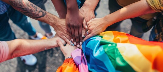 Unity in Diversity: Hands Together with Pride Flag
