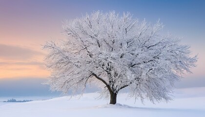 Fototapeta na wymiar Tree under the snow. Winter tree. Snowy landscape