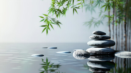 Japanese Zen Garden with Copy Space for Text, Tranquil Oriental Landscape, Serene Meditation Environment, Generative AI

