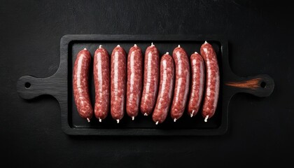 Turkish Sucuk beef meat sausage. Black background