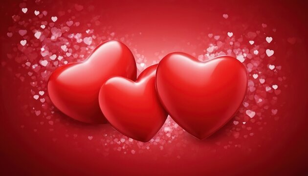 Valentine hearts over shiny red background
