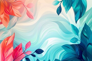 Abstract floral background with colorful leaves. Abstract background for Garden Week, celebrating the beauty, diversity, and the nurturing aspect of gardens - obrazy, fototapety, plakaty