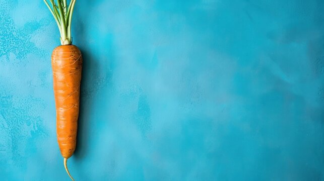 Carrot, large, long, slender orange head, blue background