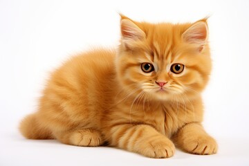 High-quality close-up of a beautiful cute kitten with bright eyes on a clean white background
