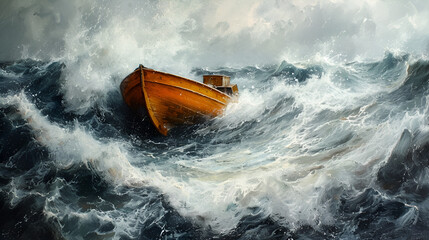 Rough Sea with Capsized Lifeboat. generatie ai 