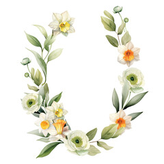 Watercolor flowers wreath with colorful leaves branches wildflowers illustration elements - 757281487