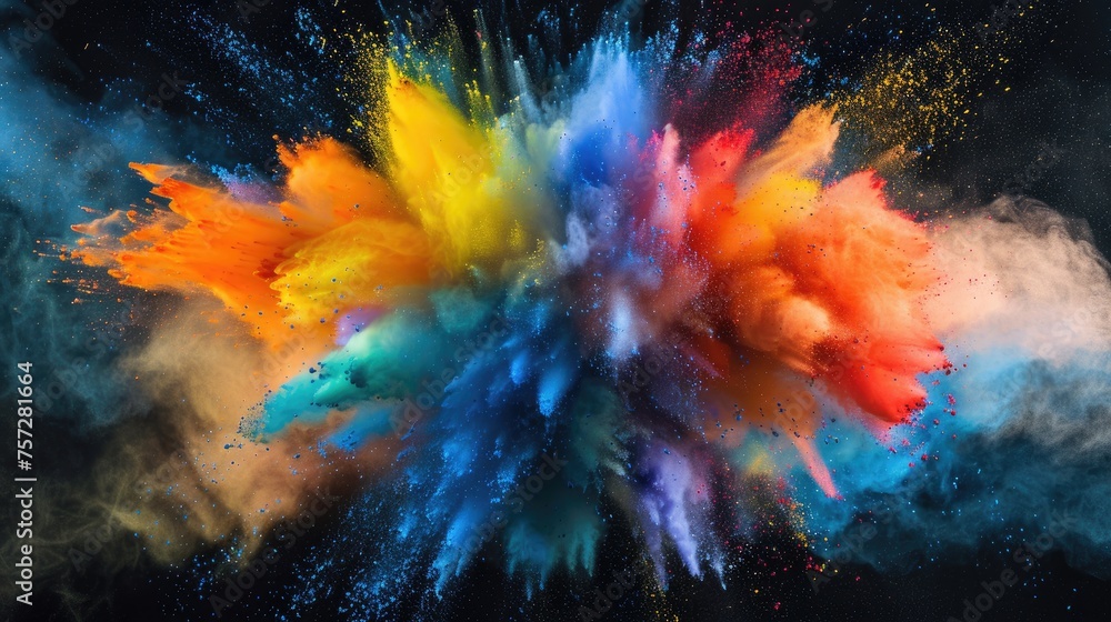 Poster spectrum burst: intense color dispersion in a dark space, ideal for illustrating concepts in modern 