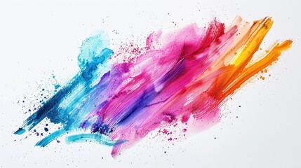 Dynamic acrylic paint splatter and strokes. Artistic abstract in blue, pink, and yellow for...