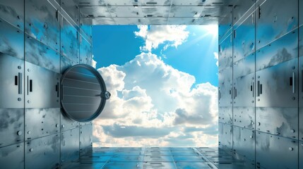 Secure cloud storage, digital vault in a virtual sky