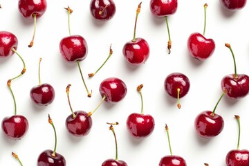 Fruit pattern of cherries isolated on white background