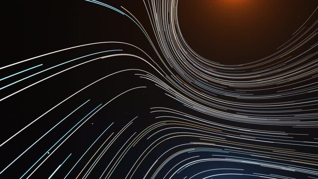 Abstract background in the form of particle tracks moving along bizarre curves. Abstract animation.