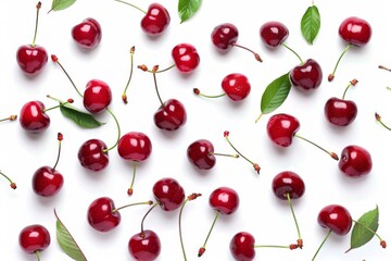 Fruit pattern of cherries isolated on white background