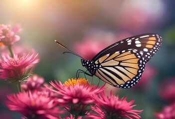 Fototapeta premium Butterfly on flowers