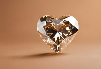 Gold heart shaped diamond on light brown background